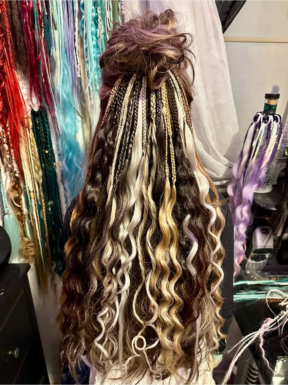 Hand-Braided Multi-Tone Long Wig in Brown with Blonde Highlights